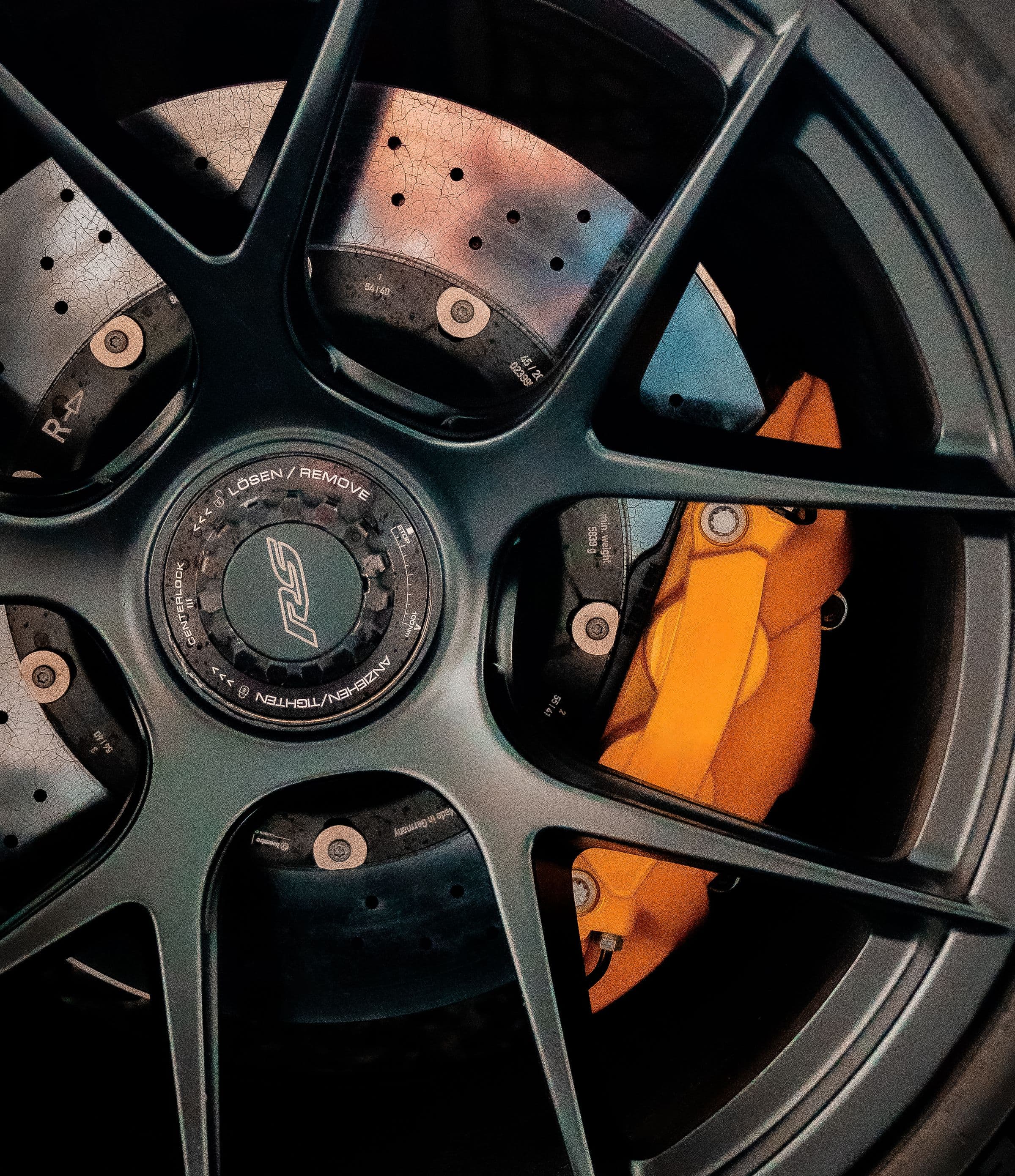 A wheel and rim in close-up